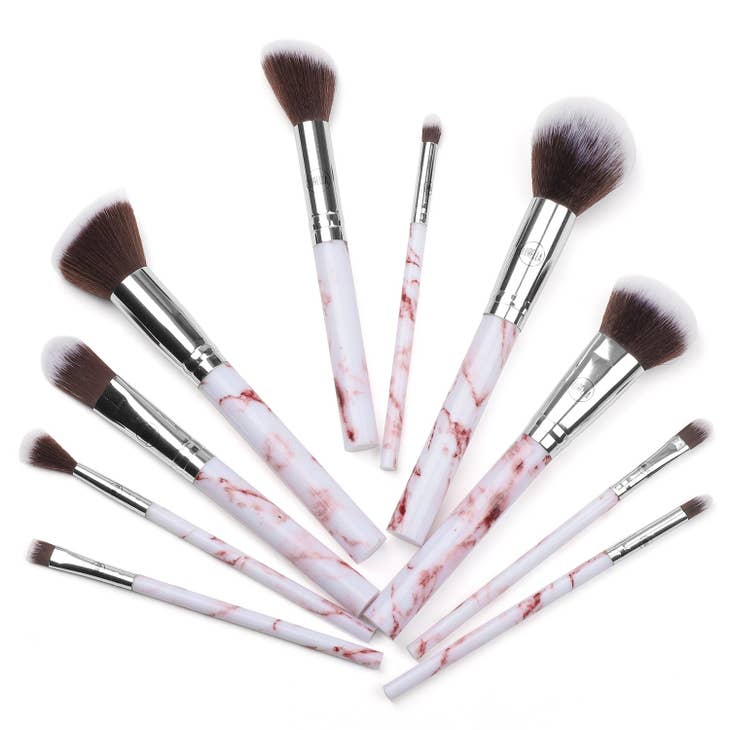 Ensemble de pinceaux de luxe en marbre rose | Millie Cosmétiques
