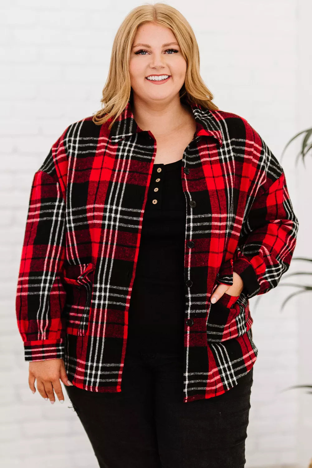 Chemise à carreaux rouge Taille plus | Millie Cosmétiques