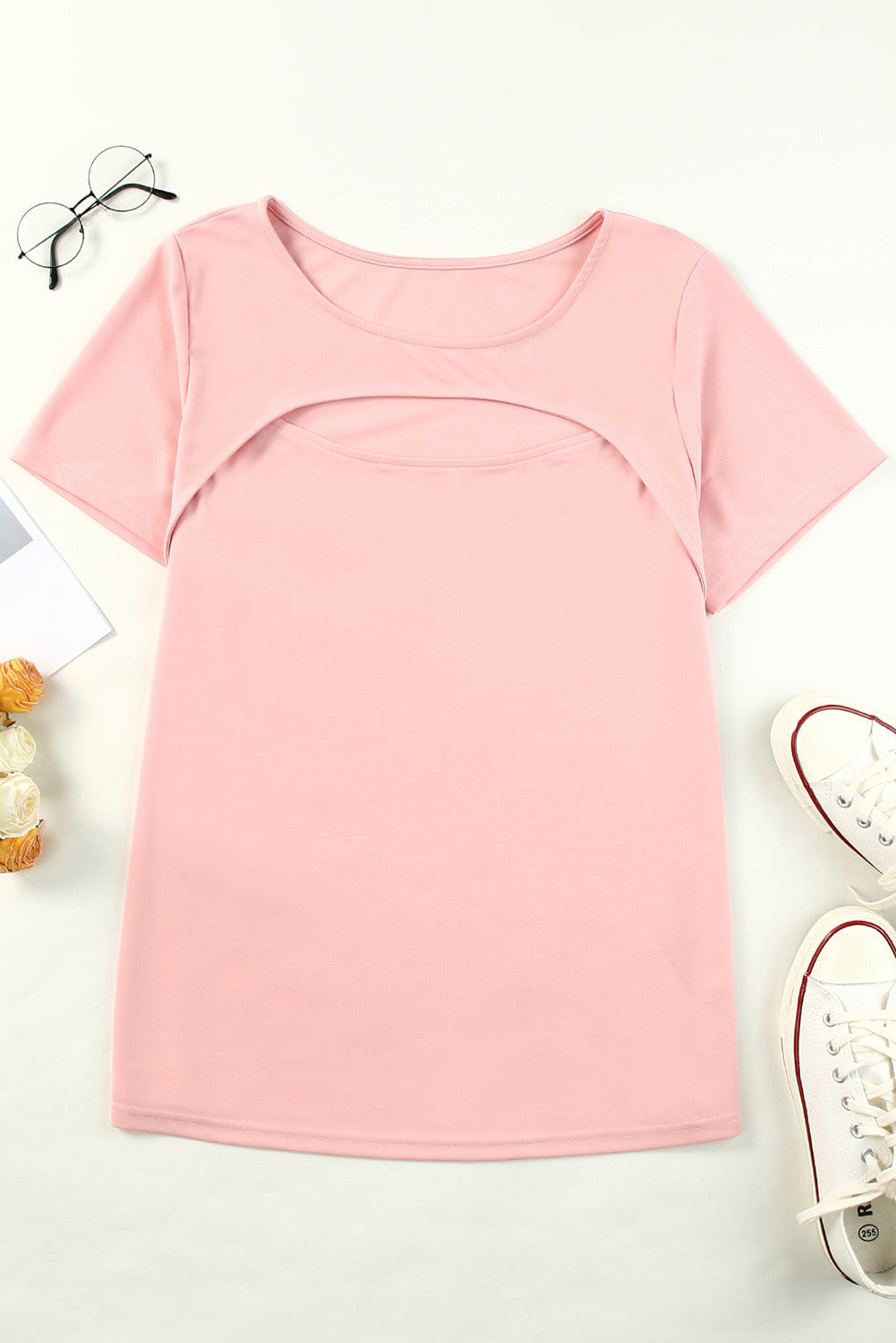 T-shirt Erica rose avec ouverture Peekaboo | Millie Cosmétiques